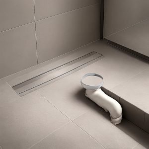 Illustration d’un siphon de sol moderne dans une douche à l’italienne, mettant en valeur l’évacuation, la filtration et la finition du matériau. Image claire et rassurante pour un article conseil.