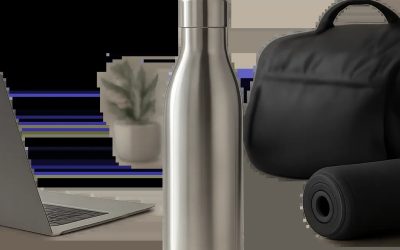 Une gourde en inox premium mise en scène dans un environnement moderne et épuré. L’image évoque la fiabilité, la durabilité et l’usage quotidien au bureau, au sport et en déplacement.