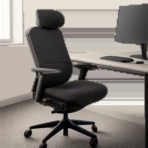 Illustration d’une chaise ergonomique premium dans un espace de travail moderne. L’image met en avant le confort, le maintien lombaire et l’adaptation à une posture de bureau prolongée.