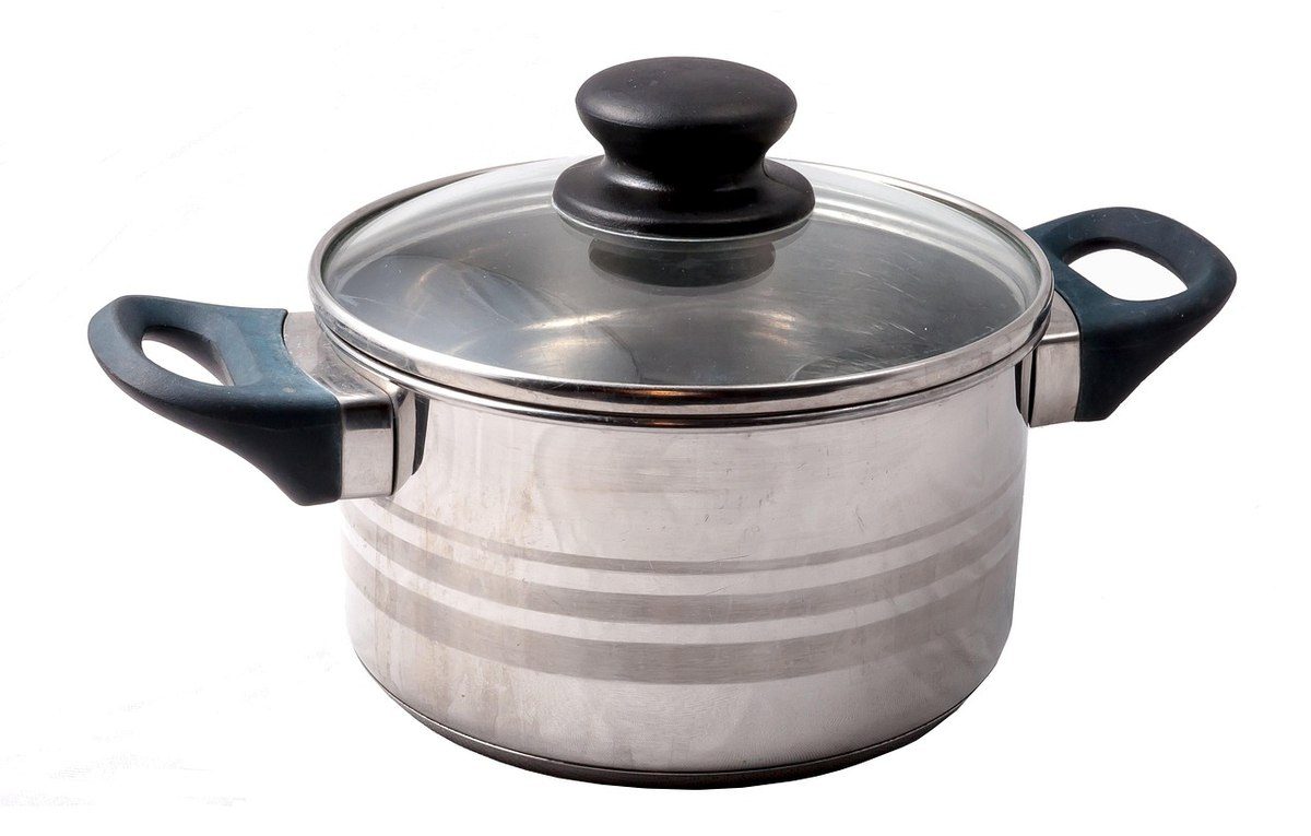 Casserole en acier inoxydable avec couvercle transparent et poignées noires